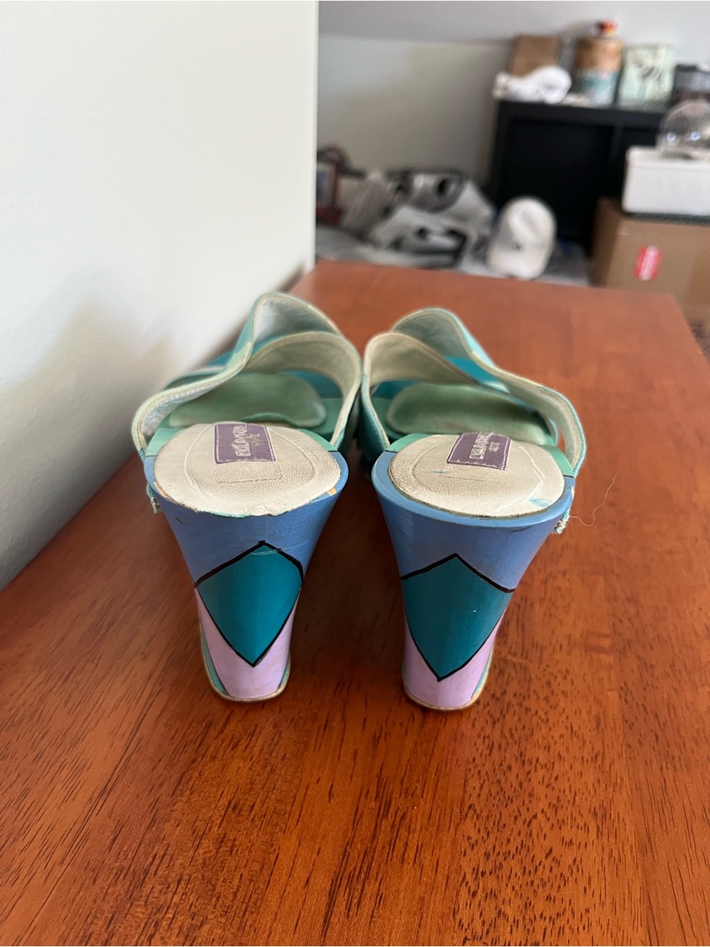 Emilio Pucci Aqua, Teal & Turquoise Pointed Slingback Mules - Picture 2 of 4